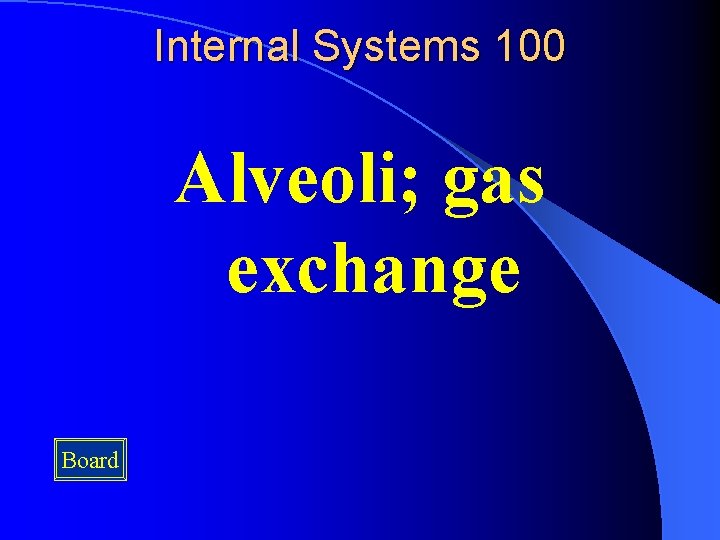 Internal Systems 100 Alveoli; gas exchange Board 