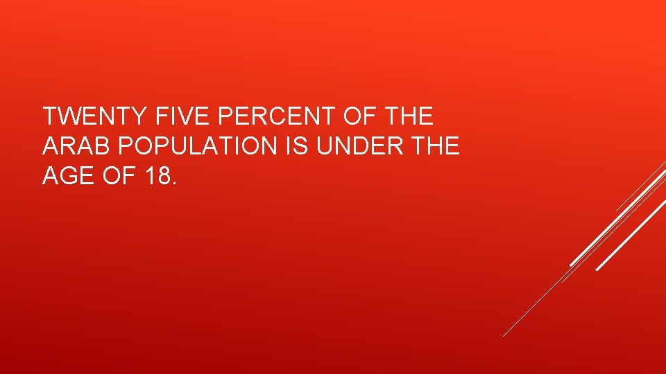 TWENTY FIVE PERCENT OF THE ARAB POPULATION IS UNDER THE AGE OF 18. 