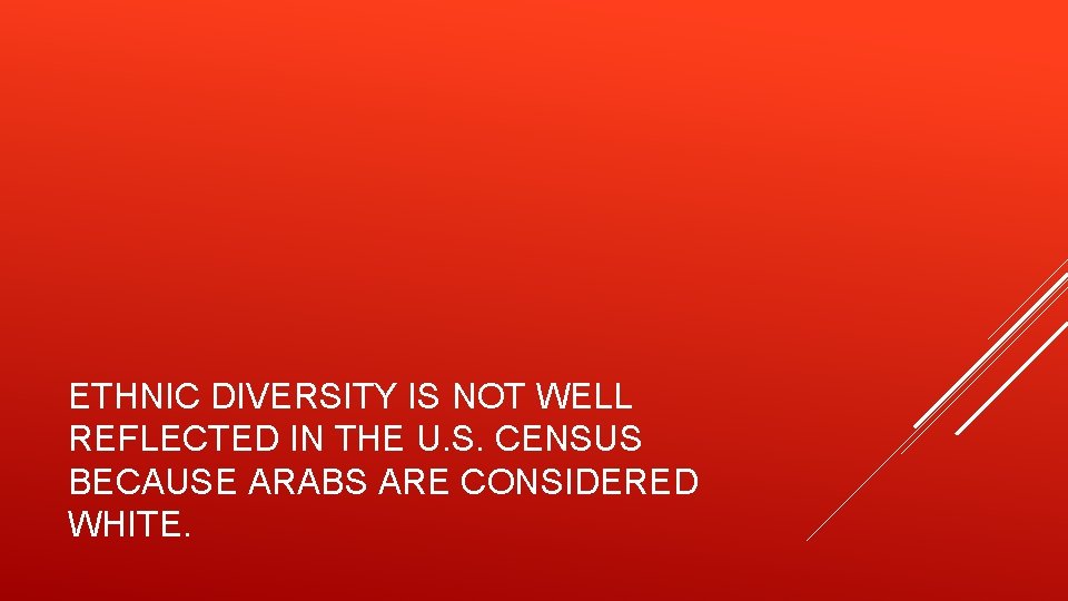 ETHNIC DIVERSITY IS NOT WELL REFLECTED IN THE U. S. CENSUS BECAUSE ARABS ARE