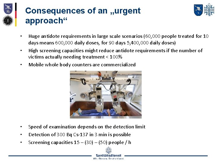 Consequences of an „urgent approach“ • Huge antidote requirements in large scale scenarios (60,