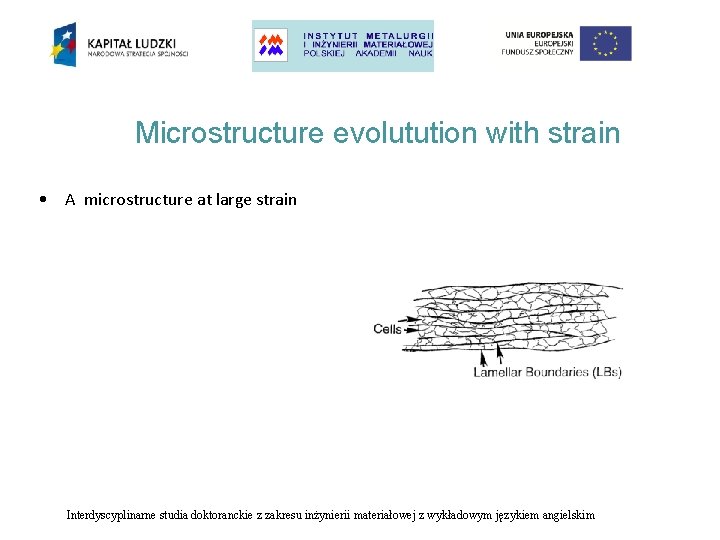 Microstructure evolutution with strain • A microstructure at large strain Interdyscyplinarne studia doktoranckie z