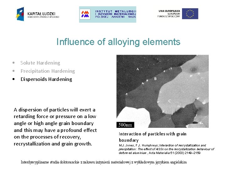 Influence of alloying elements • Solute Hardening • Precipitation Hardening • Dispersoids Hardening A