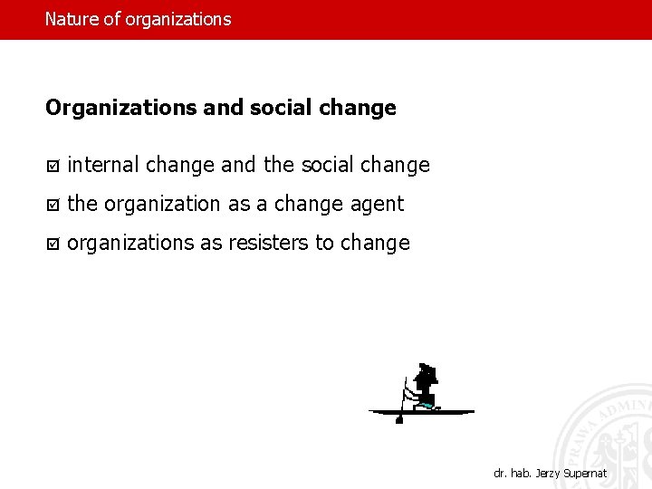 Nature of organizations Organizations and social change þ internal change and the social change