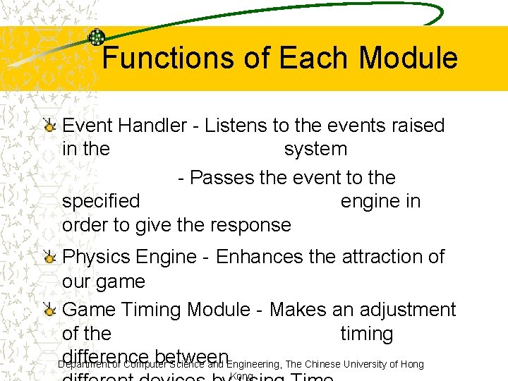Functions of Each Module Event Handler - Listens to the events raised in the