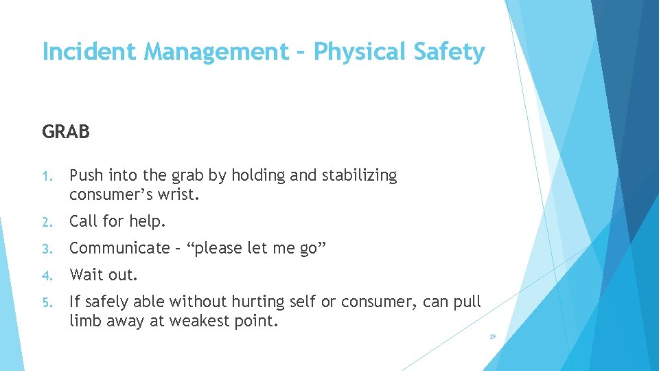 Incident Management – Physical Safety GRAB 1. Push into the grab by holding and
