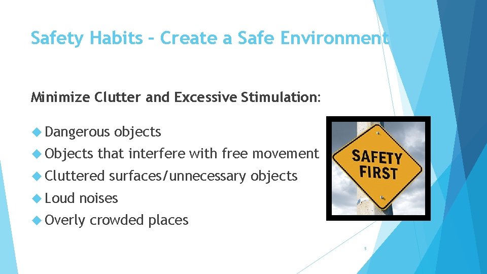 Safety Habits – Create a Safe Environment Minimize Clutter and Excessive Stimulation: Dangerous Objects