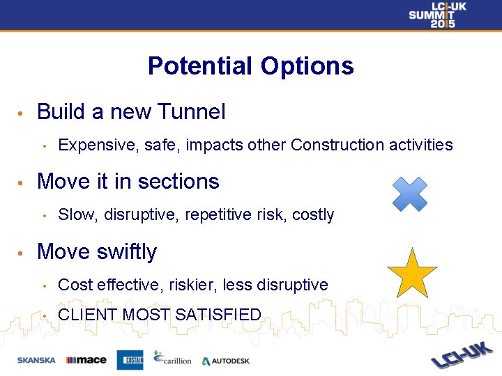 Potential Options • Build a new Tunnel • • Move it in sections •