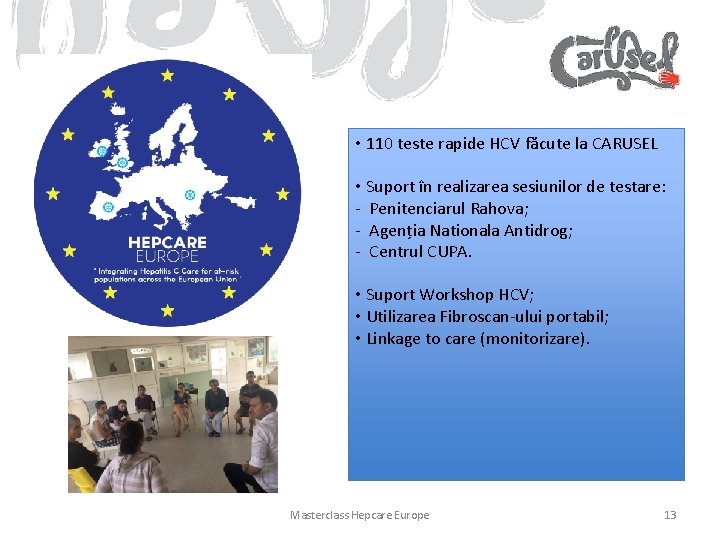  • 110 teste rapide HCV făcute la CARUSEL • Suport în realizarea sesiunilor