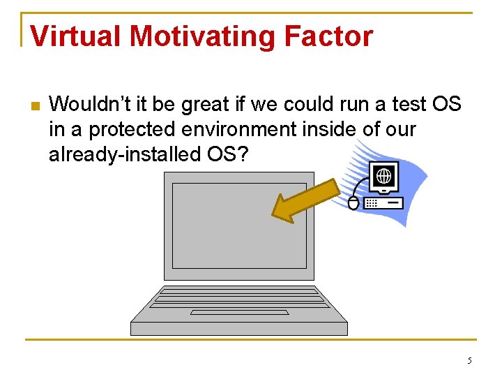 Virtual Motivating Factor n Wouldn’t it be great if we could run a test