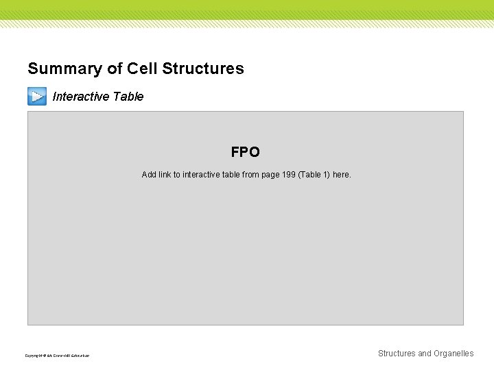 Summary of Cell Structures Interactive Table FPO Add link to interactive table from page