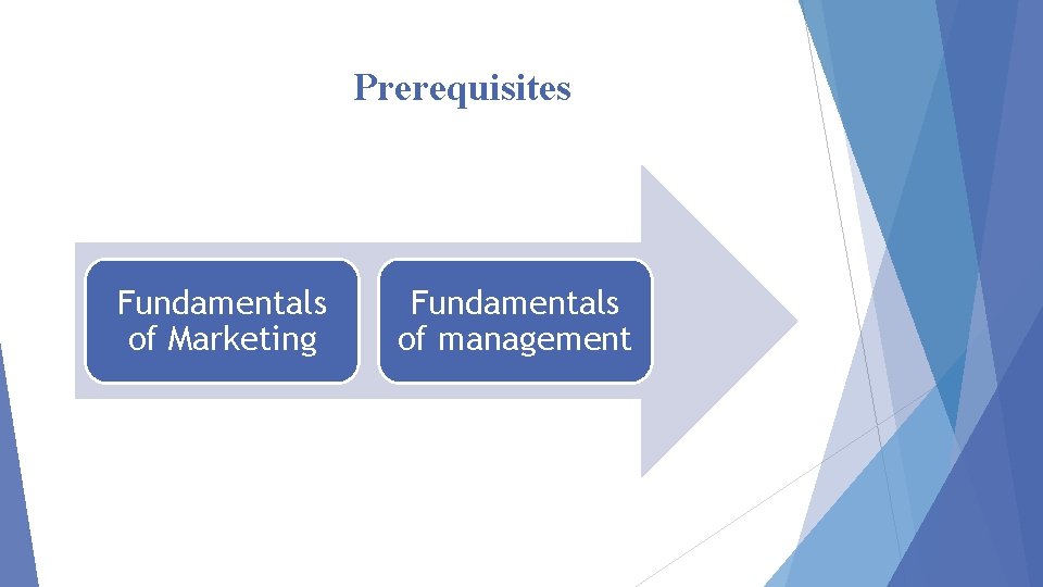 Prerequisites Fundamentals of Marketing Fundamentals of management 