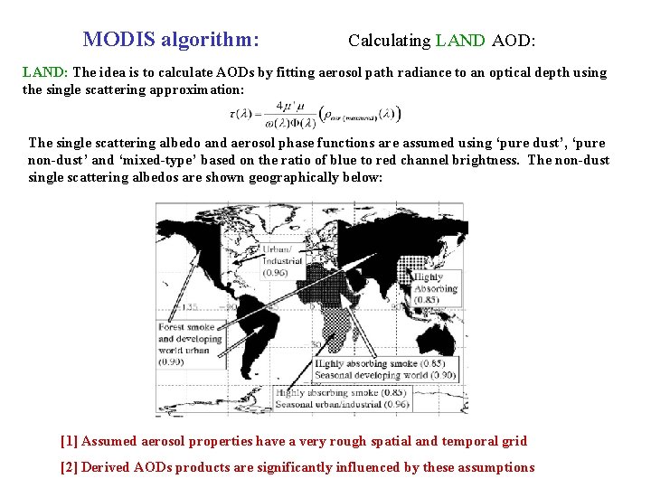 MODIS algorithm: Calculating LAND AOD: LAND: The idea is to calculate AODs by fitting