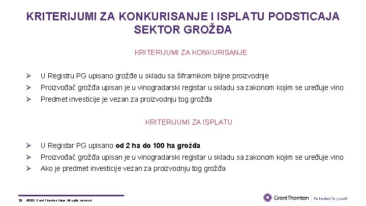 KRITERIJUMI ZA KONKURISANJE I ISPLATU PODSTICAJA SEKTOR GROŽĐA KRITERIJUMI ZA KONKURISANJE Ø U Registru