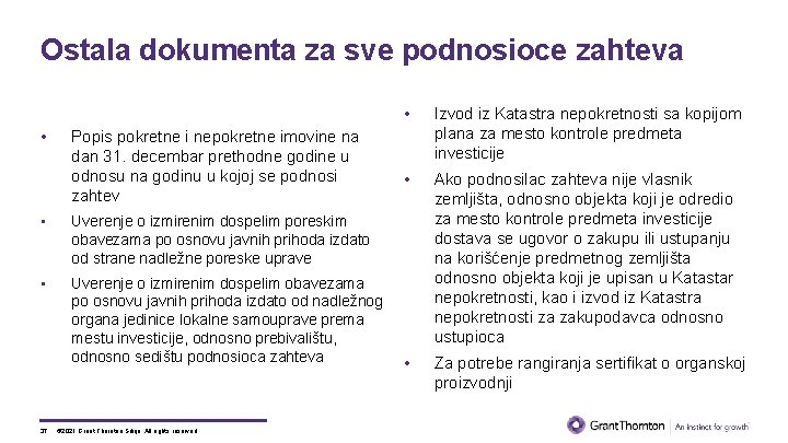 Ostala dokumenta za sve podnosioce zahteva • Popis pokretne i nepokretne imovine na dan