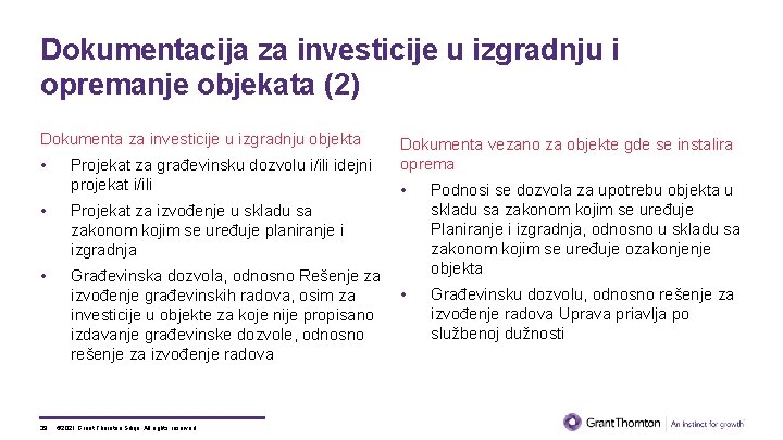 Dokumentacija za investicije u izgradnju i opremanje objekata (2) Dokumenta za investicije u izgradnju