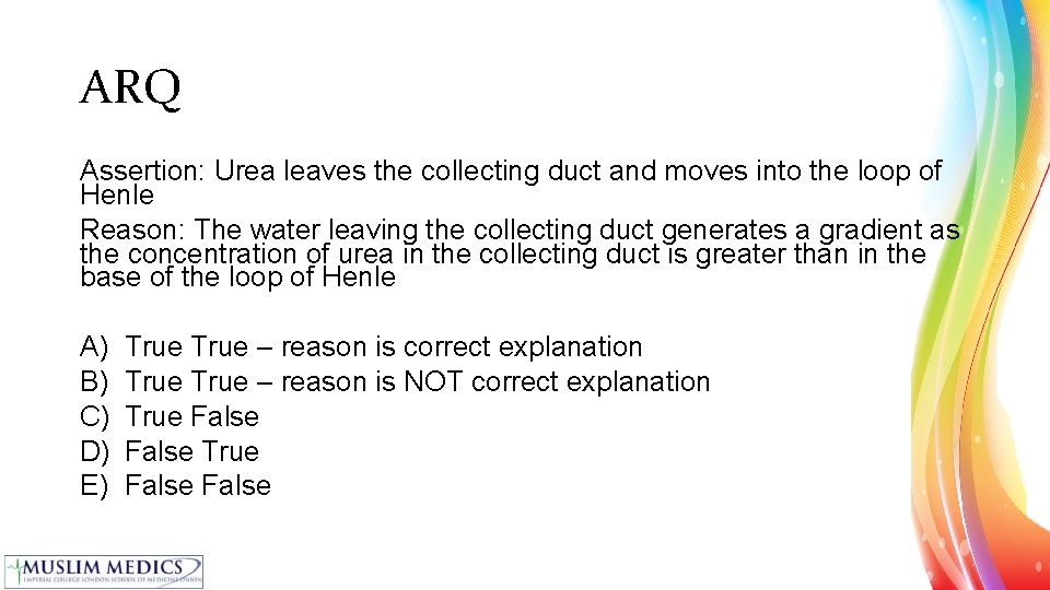 ARQ Assertion: Urea leaves the collecting duct and moves into the loop of Henle