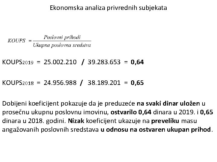 Ekonomska analiza privrednih subjekata KOUPS 2019 = 25. 002. 210 / 39. 283. 653