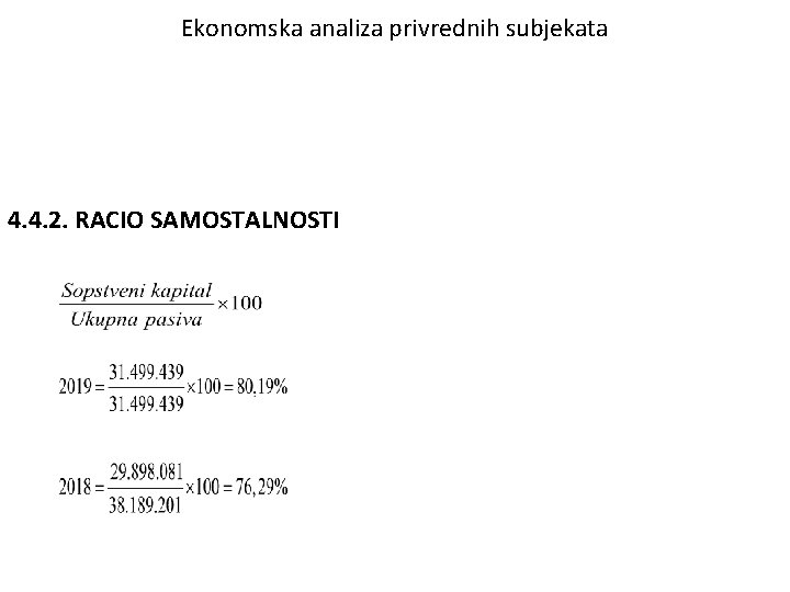 Ekonomska analiza privrednih subjekata 4. 4. 2. RACIO SAMOSTALNOSTI 