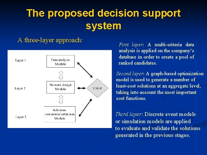 The proposed decision support system A three-layer approach: First layer: A multi-criteria data analysis