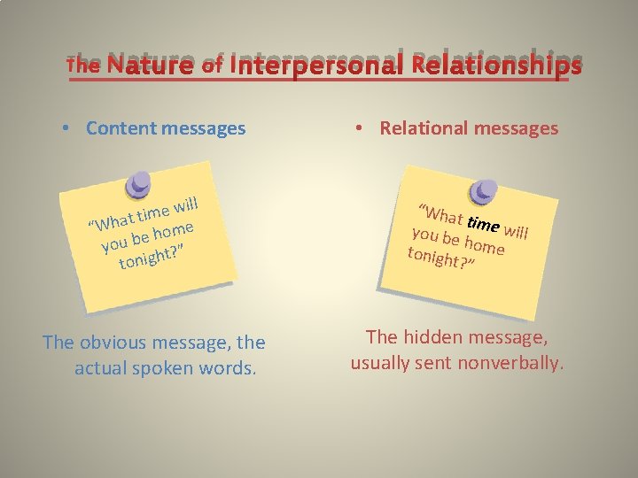 T he N ature of Interpersonal Relationships • Content messages will e m i