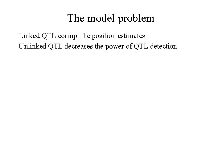 The model problem Linked QTL corrupt the position estimates Unlinked QTL decreases the power