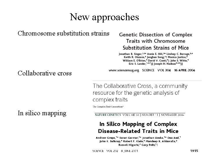 New approaches Chromosome substitution strains Collaborative cross In silico mapping 