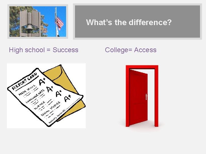 What’s the difference? High school = Success College= Access 