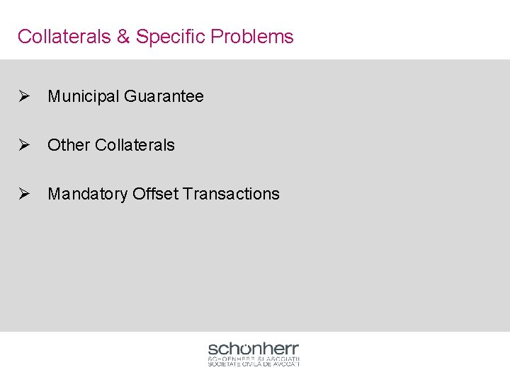 Collaterals & Specific Problems Ø Municipal Guarantee Ø Other Collaterals Ø Mandatory Offset Transactions