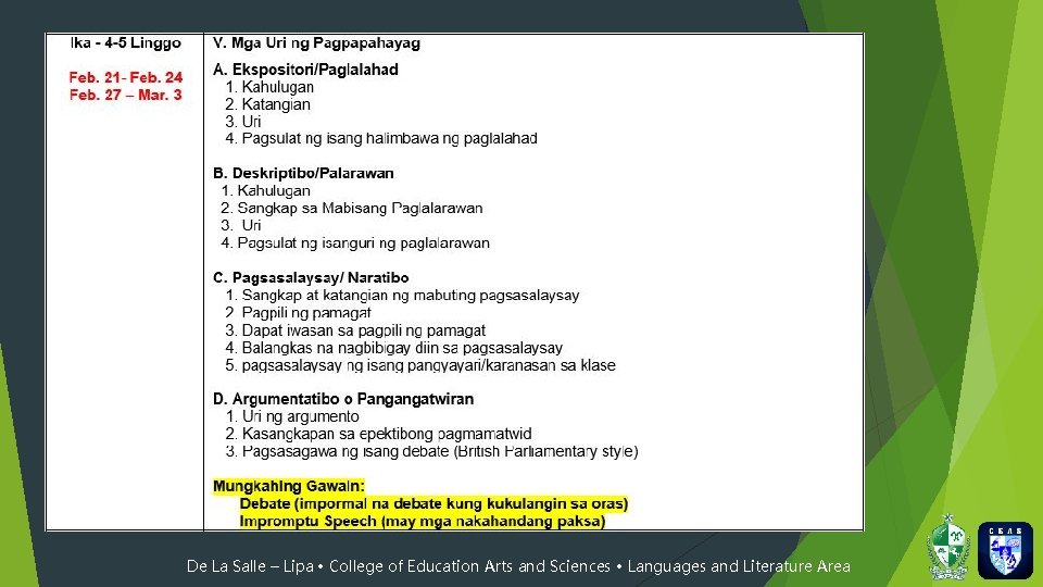 De La Salle – Lipa • College of Education Arts and Sciences • Languages