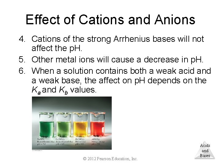 Effect of Cations and Anions 4. Cations of the strong Arrhenius bases will not