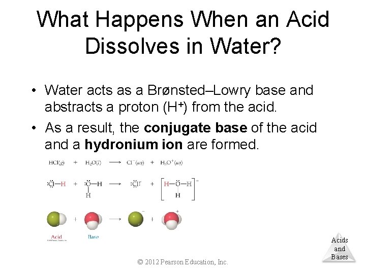 What Happens When an Acid Dissolves in Water? • Water acts as a Brønsted–Lowry
