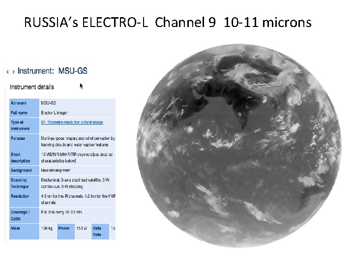 RUSSIA’s ELECTRO-L Channel 9 10 -11 microns 