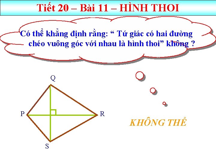 Tiết 20 – Bài 11 – HÌNH THOI Có thể khẳng định rằng: “