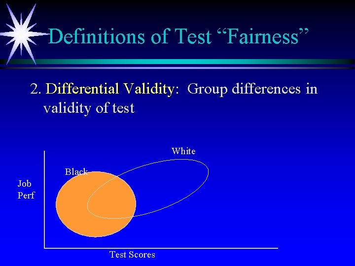 Definitions of Test “Fairness” 2. Differential Validity: Group differences in validity of test White