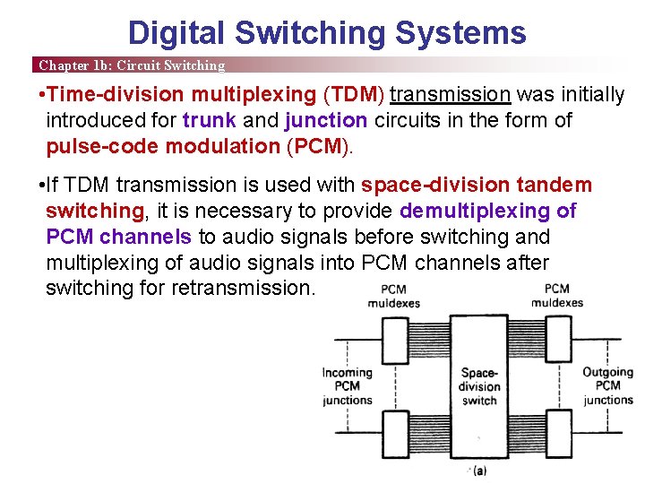 Digital Switching Systems Chapter 1 b: Circuit Switching • Time-division multiplexing (TDM) transmission was