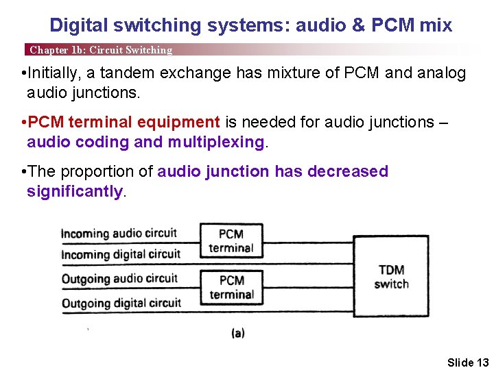 Digital switching systems: audio & PCM mix Chapter 1 b: Circuit Switching • Initially,