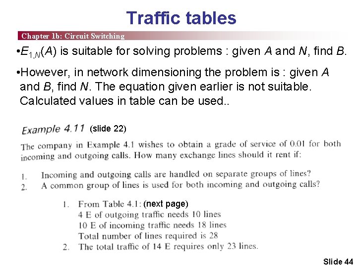 Traffic tables Chapter 1 b: Circuit Switching • E 1, N(A) is suitable for