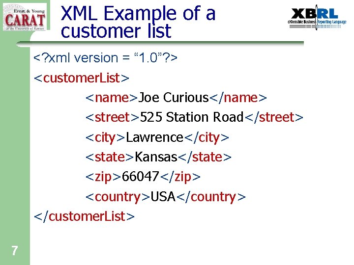 XML Example of a customer list <? xml version = “ 1. 0”? >