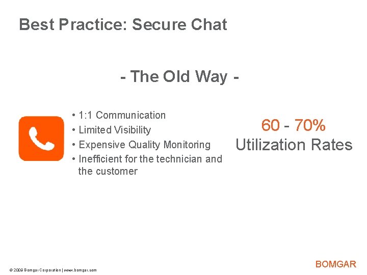 Best Practice: Secure Chat Bomgar Product Strategy - The Old Way • 1: 1