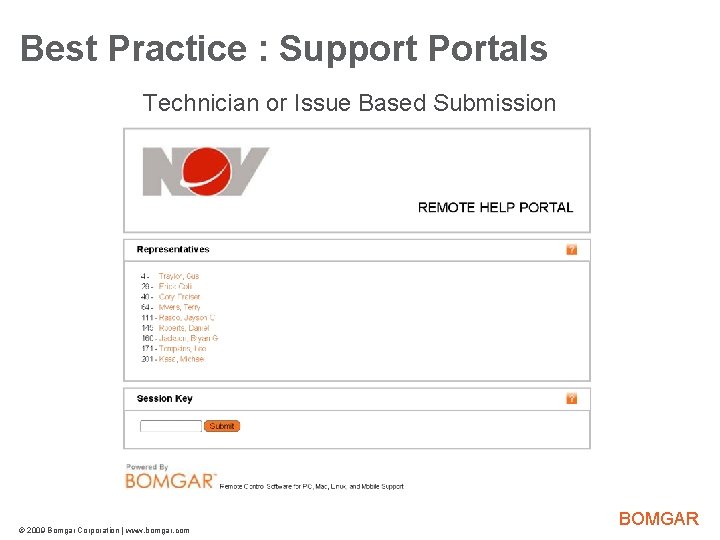 Best Practice : Support Portals Bomgar Product Strategy Technician or Issue Based Submission ©