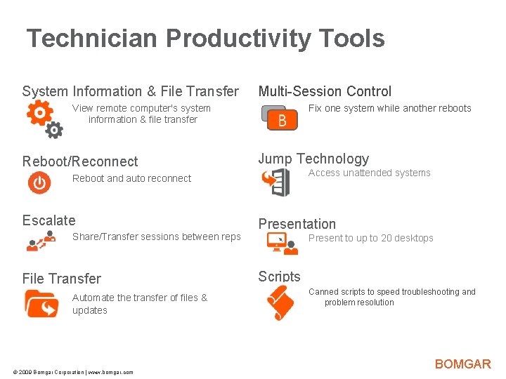 Technician Productivity Tools System Information & File Transfer Multi-Session Control View remote computer's system