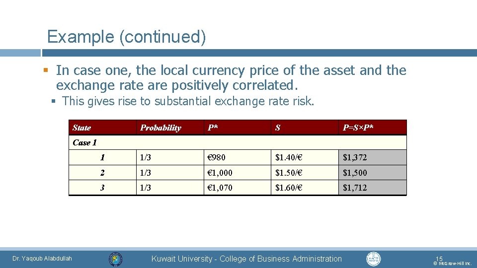 Example (continued) § In case one, the local currency price of the asset and