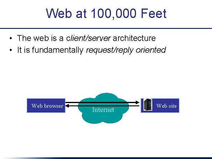 Web at 100, 000 Feet • The web is a client/server architecture • It