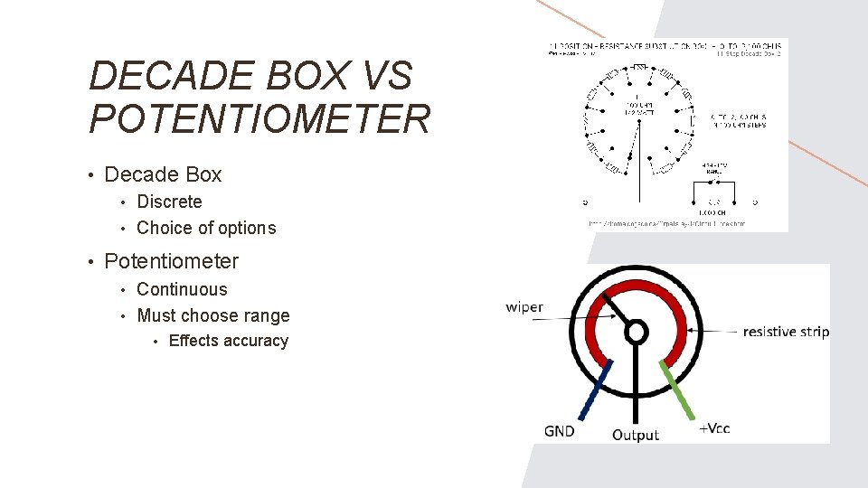 DECADE BOX VS POTENTIOMETER • Decade Box Discrete • Choice of options • •