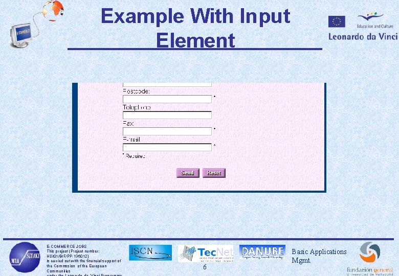 Example With Input Element E-COMMERCE JOBS This project (Project number: HU/01/B/F/PP-136012) is carried out