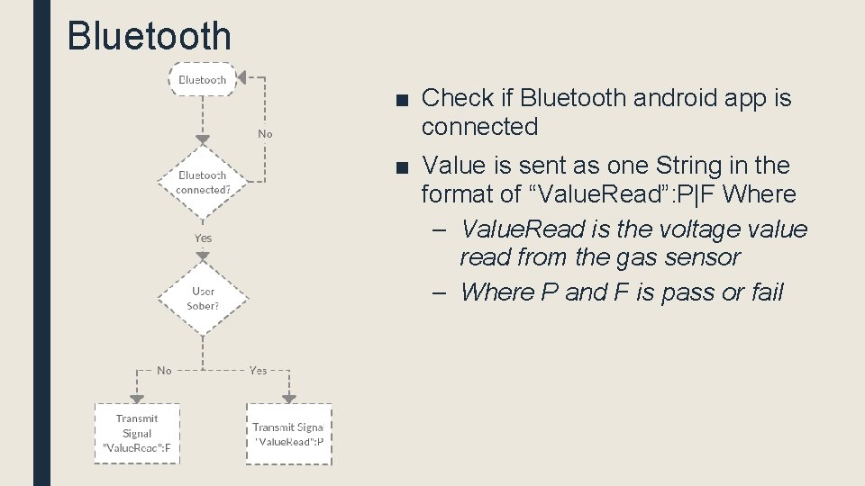 Bluetooth ■ Check if Bluetooth android app is connected ■ Value is sent as