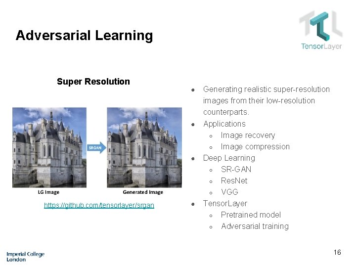 Adversarial Learning Super Resolution ● ● ● https: //github. com/tensorlayer/srgan ● Generating realistic super-resolution