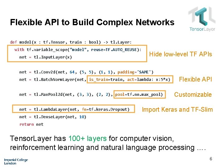 Flexible API to Build Complex Networks def model(x : tf. Tensor, train : bool)