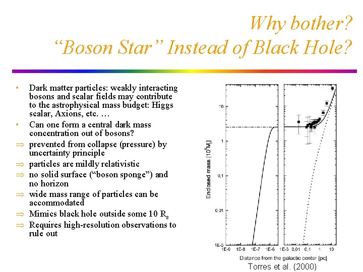 Why bother? “Boson Star” Instead of Black Hole? • • Dark matter particles: weakly