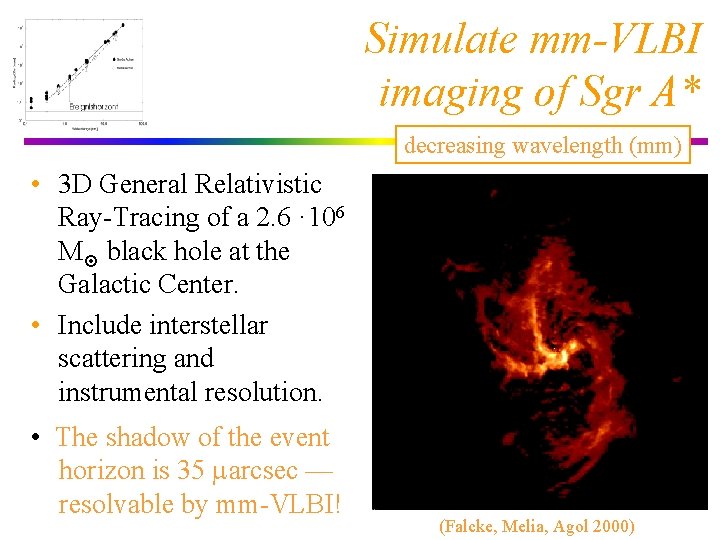 Simulate mm-VLBI imaging of Sgr A* decreasing wavelength (mm) • 3 D General Relativistic